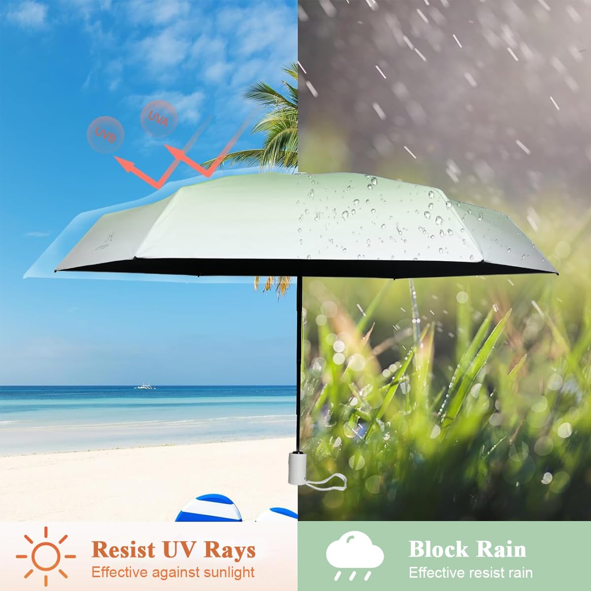 HASTHIP® Folding Umbrella for Women Rain & Sun Proof, UV Umbrella with 8 Strong Fiber Ribs, Gradient Modern Style Umbrella for Travel Lightweight Umbrella