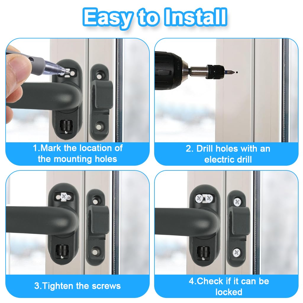 HASTHIP Casement Window Lock Kit for Aluminum Windows with Left Handle and 4 Screws | Grey