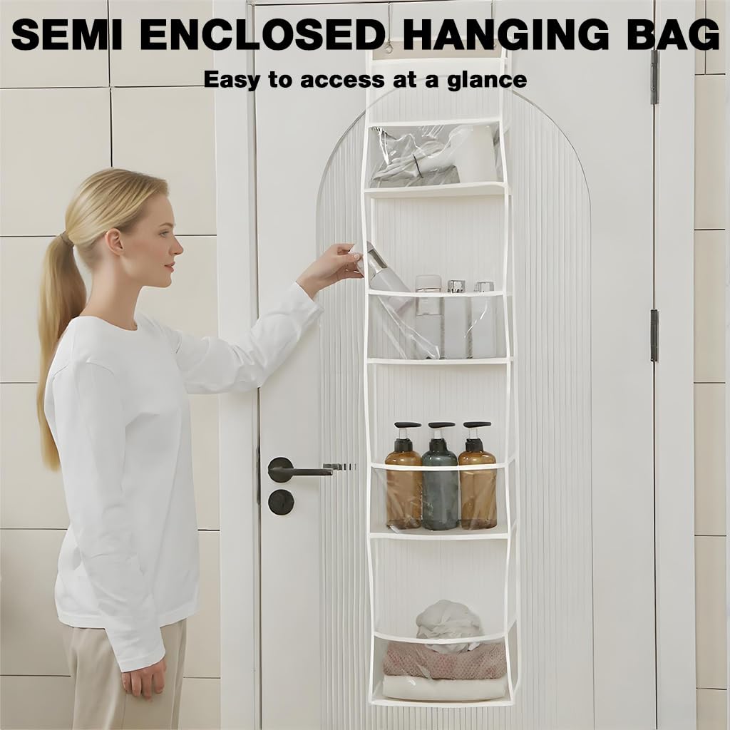 HASTHIP Over The Door Hanging Organizer for Pantry and Closet with 4 Shelves 30x15x130cm | Clear Pockets and Sturdy PP Board Design