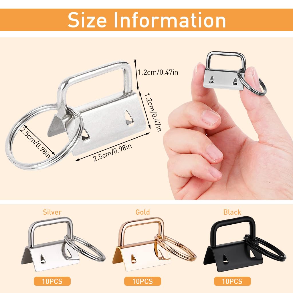 HASTHIP Key Fob Hardware for Wristlets with 30 Sets and 1 Key Fob Glass Running Pliers | 3 Colors