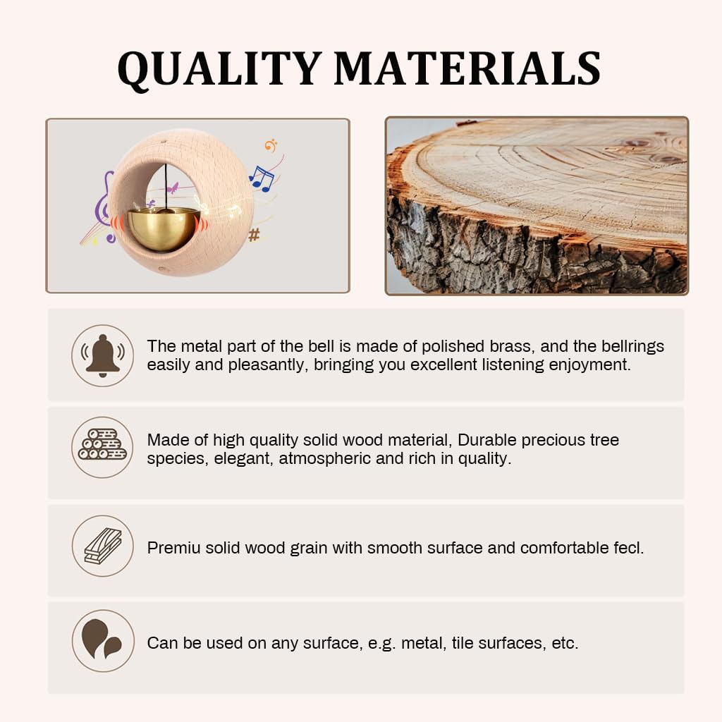 HASTHIP Door Bell for Home and Office with Adhesive Backing and Beech Wood Brass Chime