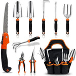 HASTHIP Gardening Tools Set for Home and Patio with 10 Pcs Stainless Steel Tools featuring Ergonomic Handles and Storage Bag