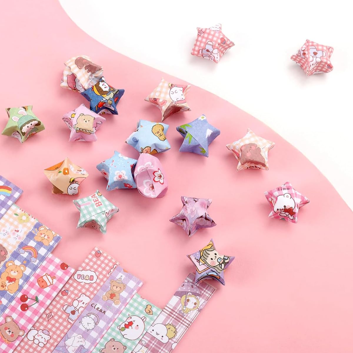 HASTHIP Origami Art Papers for Lucky Star Crafting with 2080 Sheets & 8 Kawaii Designs