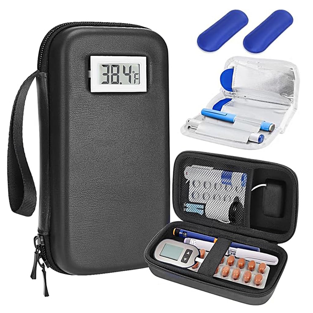 HASTHIP® Insulin Cooler Travel Case with Temperature Display - Diabetic Travel Case Refrigerated Medicine Cooler Travel Case with 2 TSA Approved Ice Pack for