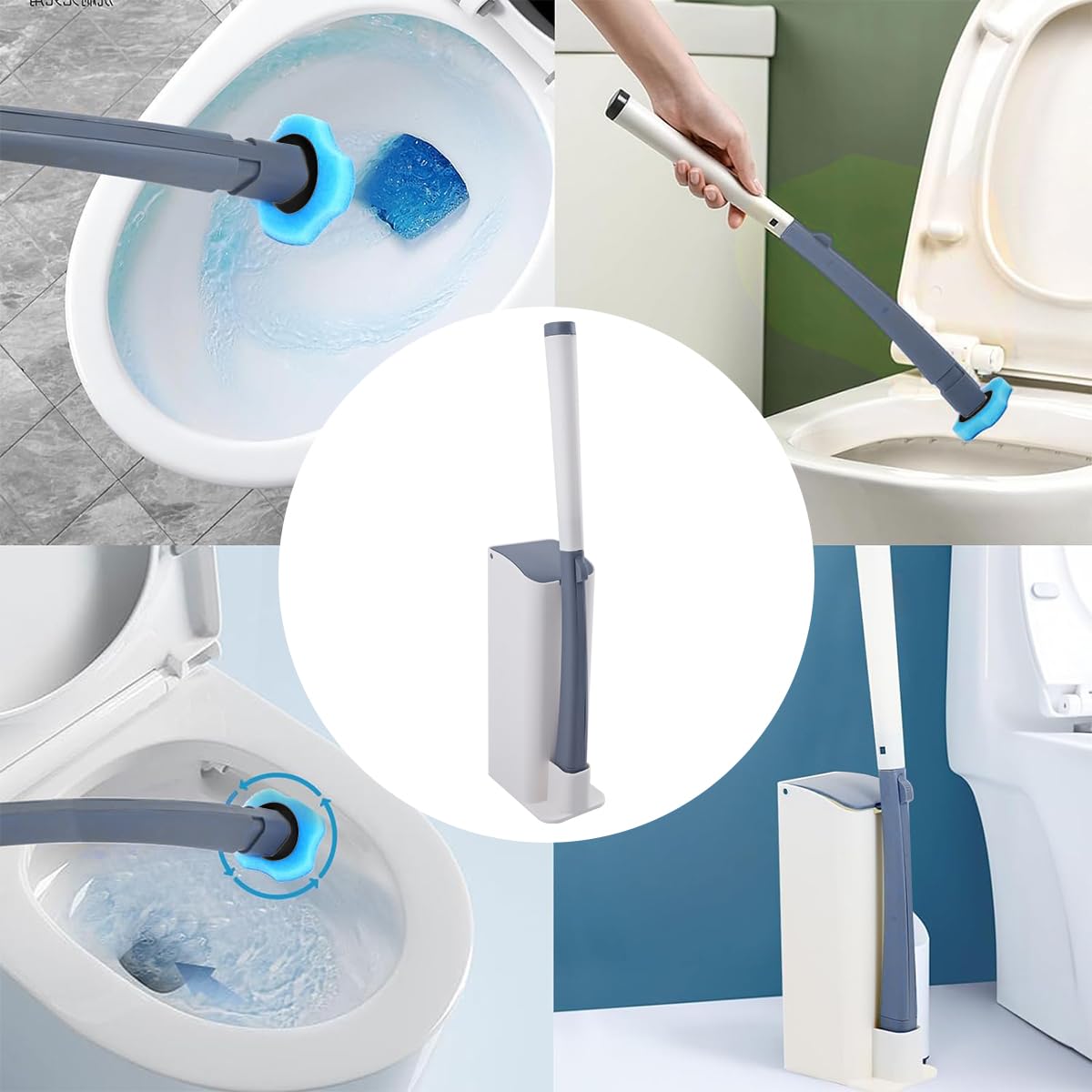 HASTHIP Toilet Cleaner Brush Set with 17.7 in Ergonomic Handle and 16 Disposable Sponge Heads | Includes Holder for Hygienic Bathroom Cleaning