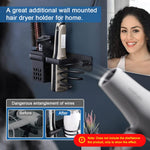 HASTHIP Hair Dryer Stand for Wall with 3 in 1 Storage Basket and Plug Hook | Black Aluminum Organizer