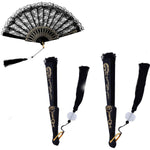 HASTHIP Chinese Hand Fan for Parties and Weddings with Bamboo Frame and Black Lace | 2PCS Set