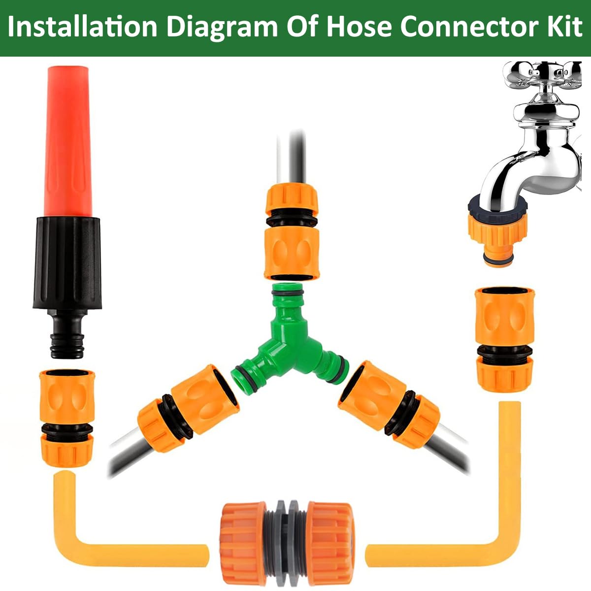 HASTHIP Garden Hose Connectors Set for Gardening and Car Washing with 34 Pcs Kit | Leak‑Resistant Quick Connect Adapters and Water Sprayer Nozzle