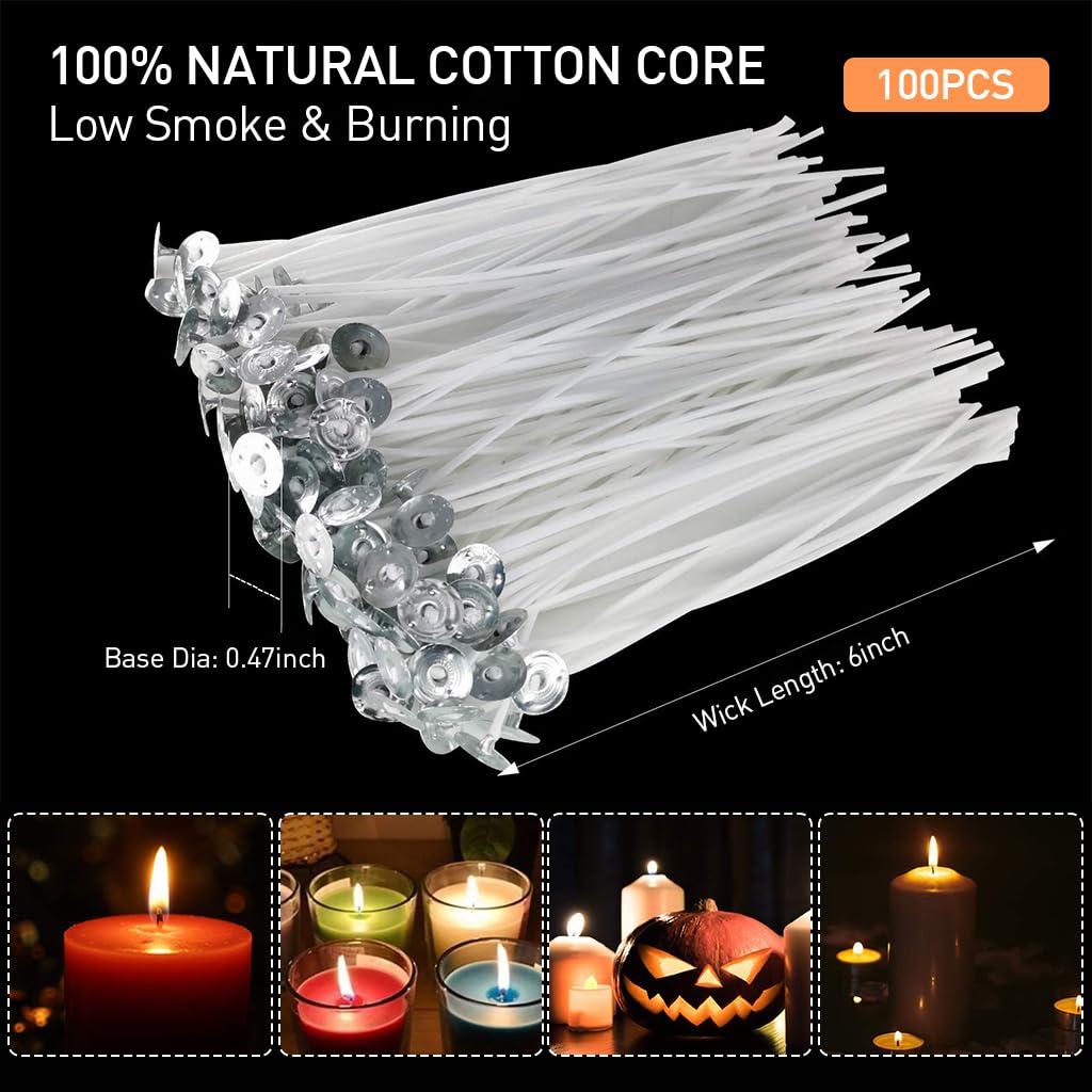 HASTHIP Candle Making Kit for DIY Scented Candles with 220 pcs 6 in Wicks and Wooden Holders