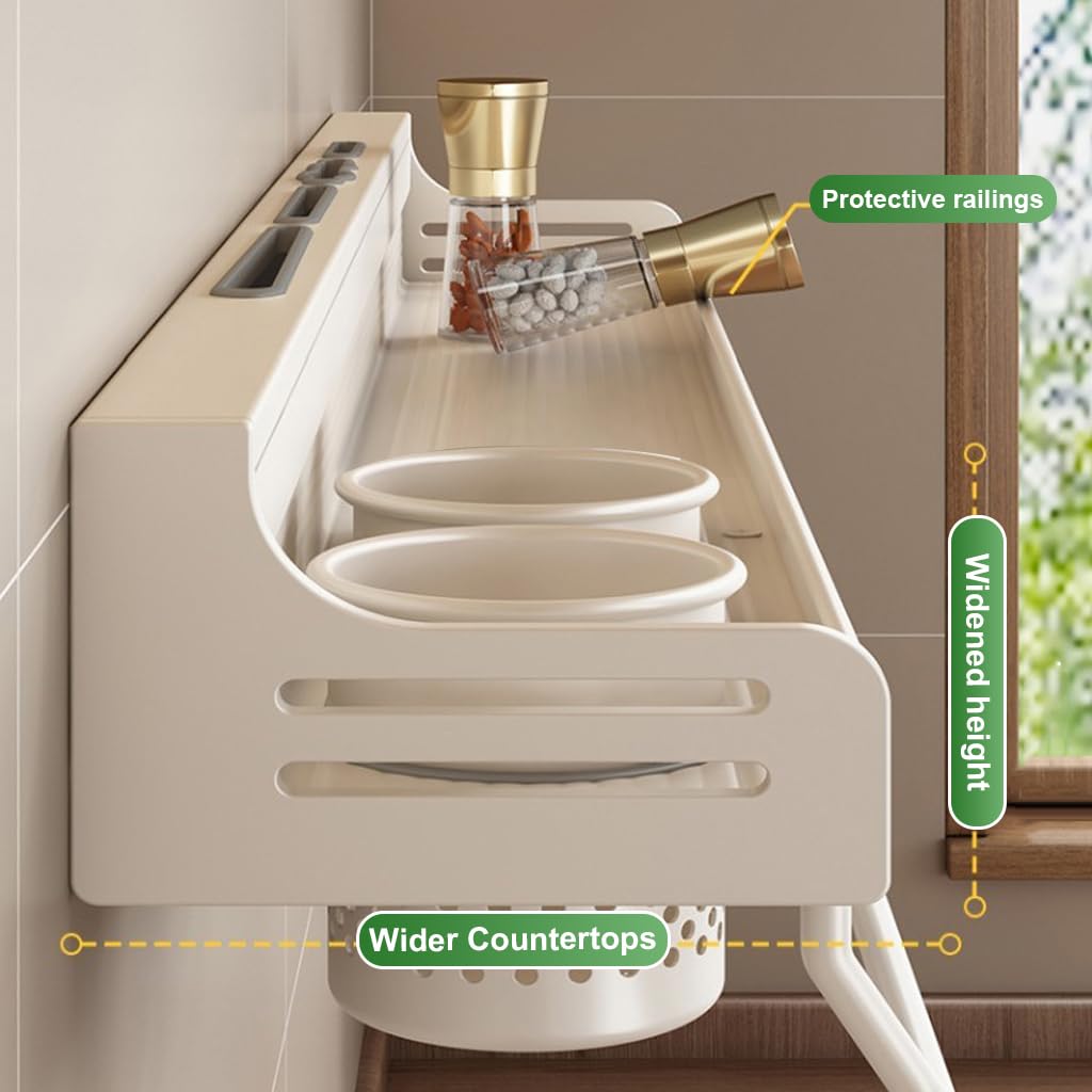 HASTHIP Kitchen Wall Organizer Rack for Utensils featuring Under Shelf Hooks and 23.6 in Aluminium Frame | Towel and Seasoning Jar Storage