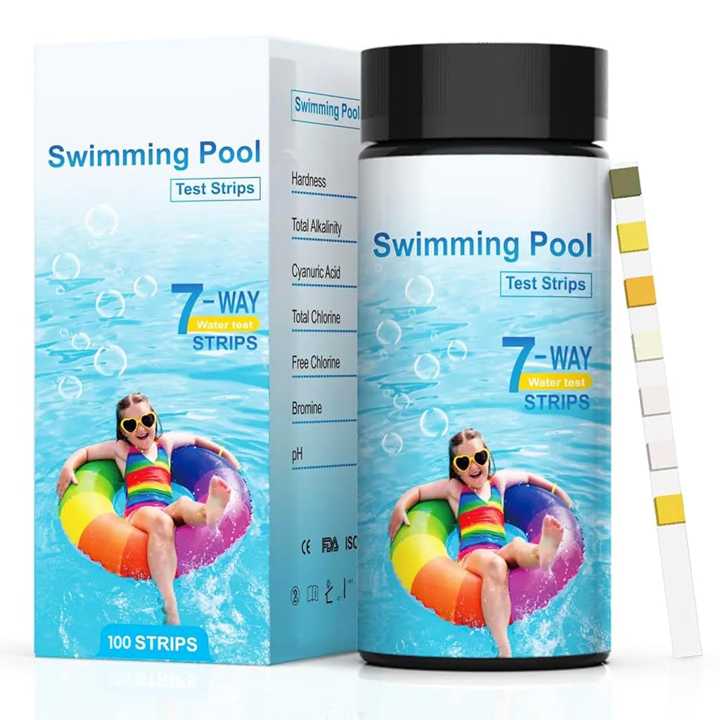HASTHIP Pool Test Strips for Spa and Hot Tub Water Testing with 100 Counts | 7-in-1 PVC Accurate Results