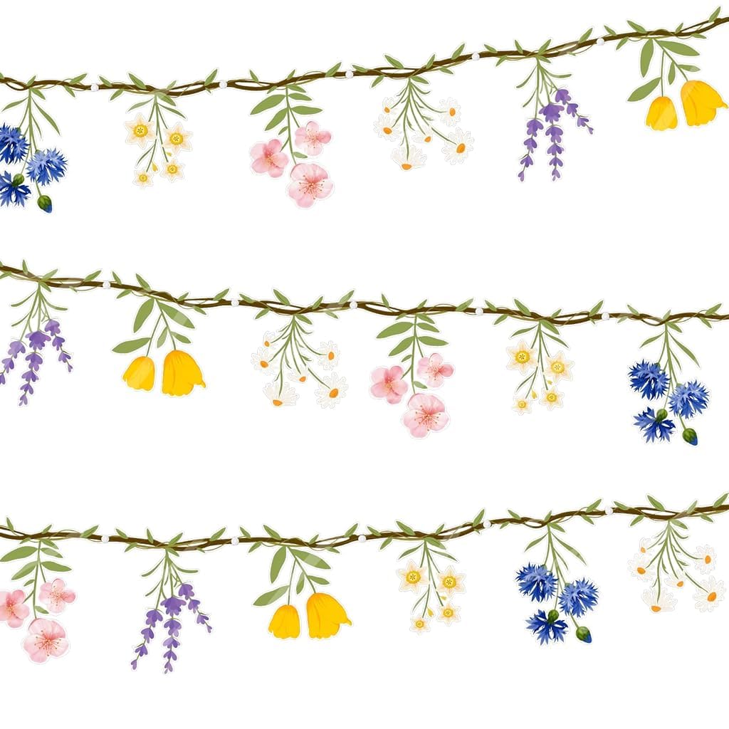 HASTHIP® Wildflower Party Decorations - 6.5FT Pre-Strung Floral Garlands for Baby Shower Bloom Birthday Tea Party - Reusable & DIY Hanging Flower Garland for Garden Theme & Spring-Floral Print
