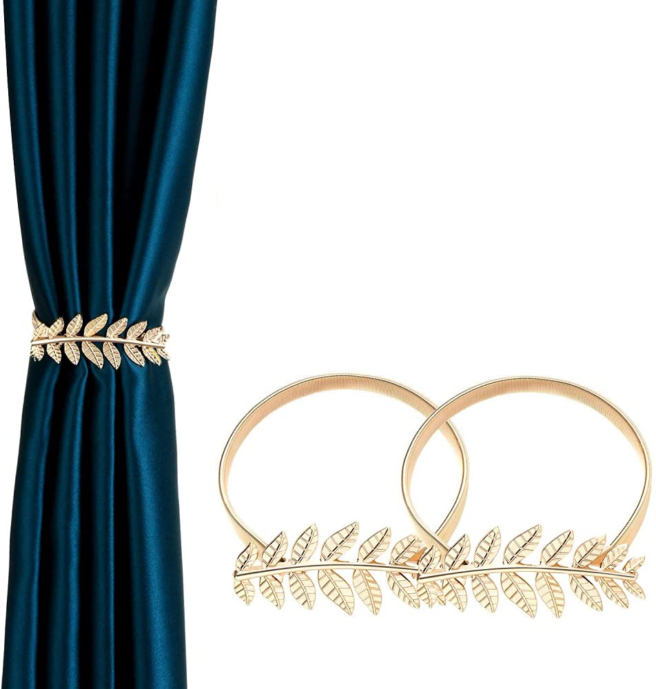 HASTHIP Curtain Tiebacks 2 Pack for Living Room and Bedroom featuring Adjustable Alloy Straps in Gold