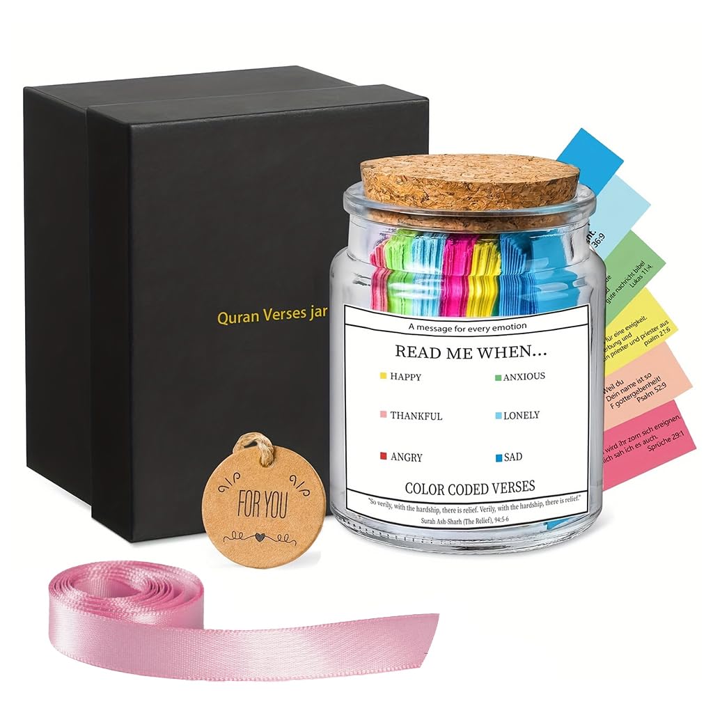 HASTHIP Quran Quotes Jar with 90 Color Coded Verse Cards for Emotional Guidance & Daily Inspiration