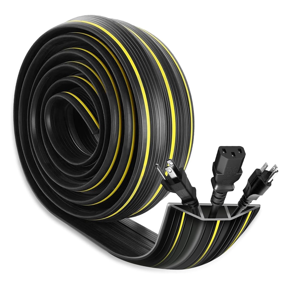 HASTHIP Floor Cord Cover for Home and Office with 3 Channels 6.56ft PVC | Waterproof Black Protector