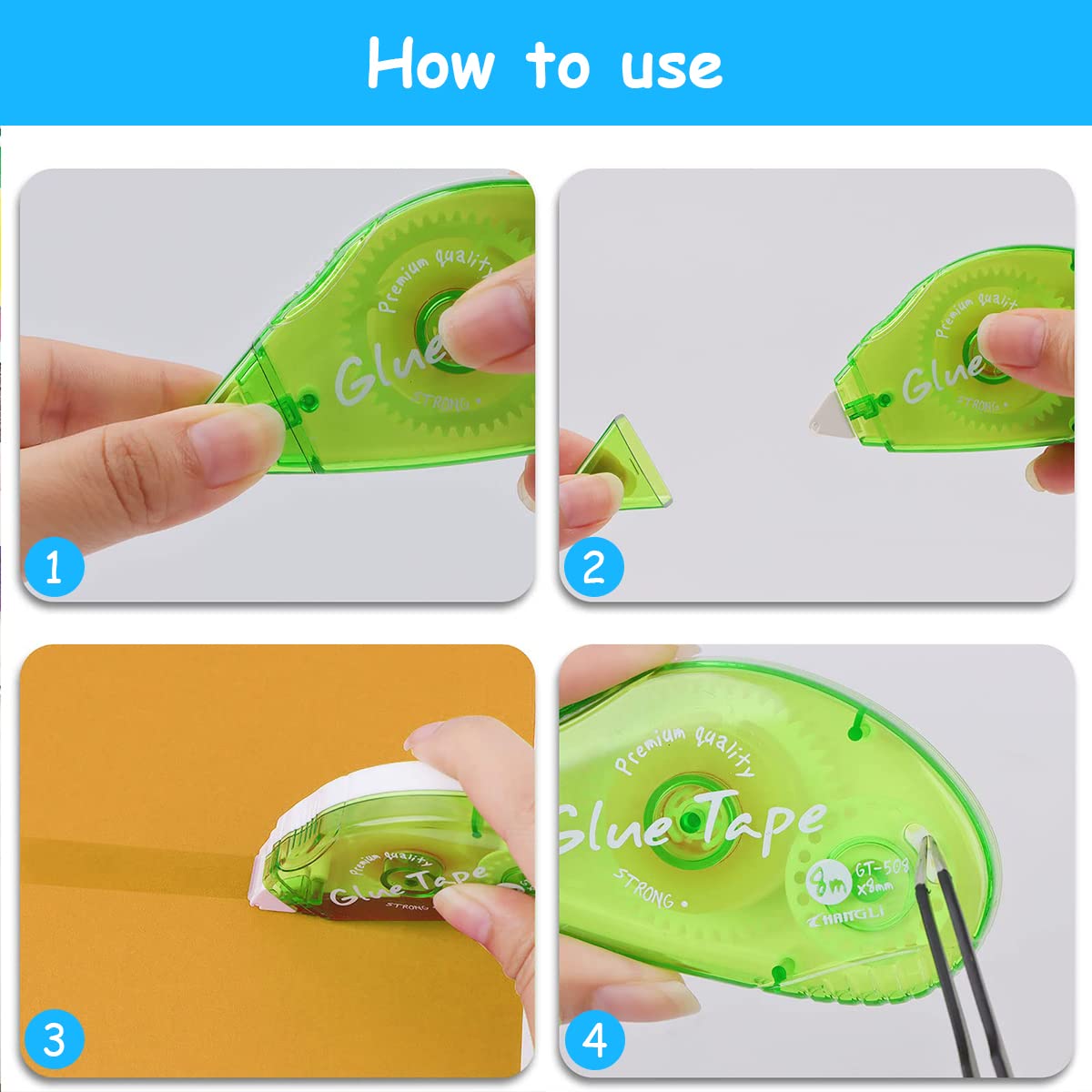 HASTHIP Adhesive Runner Roller Tapes for Scrapbooking and DIY Crafts 3 Pack 8mm x 8m | Smooth Micro Axle Glide