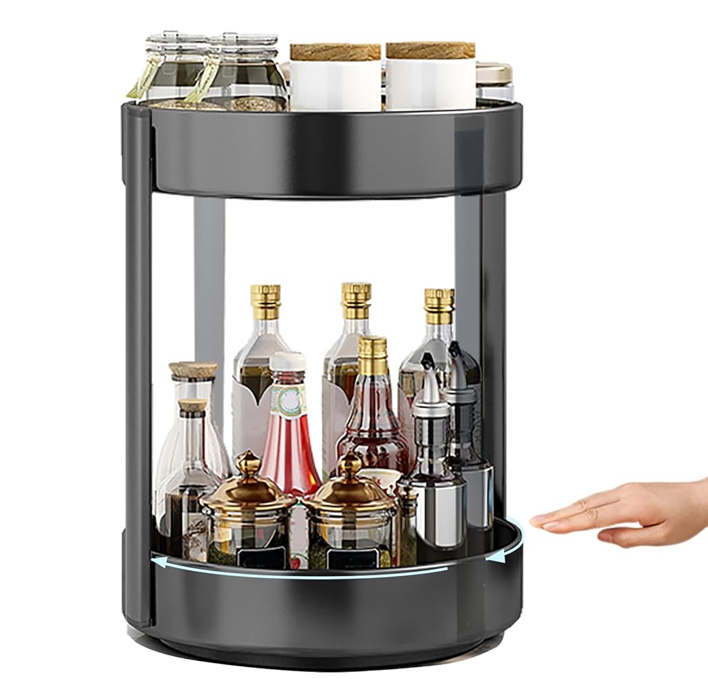 HASTHIP® 2Tier Large Plus Rotating Spice Rack Organizer Lazy Susan for Turntable Cabinet Kitchen 2 Tiered Storage Rack Shelf