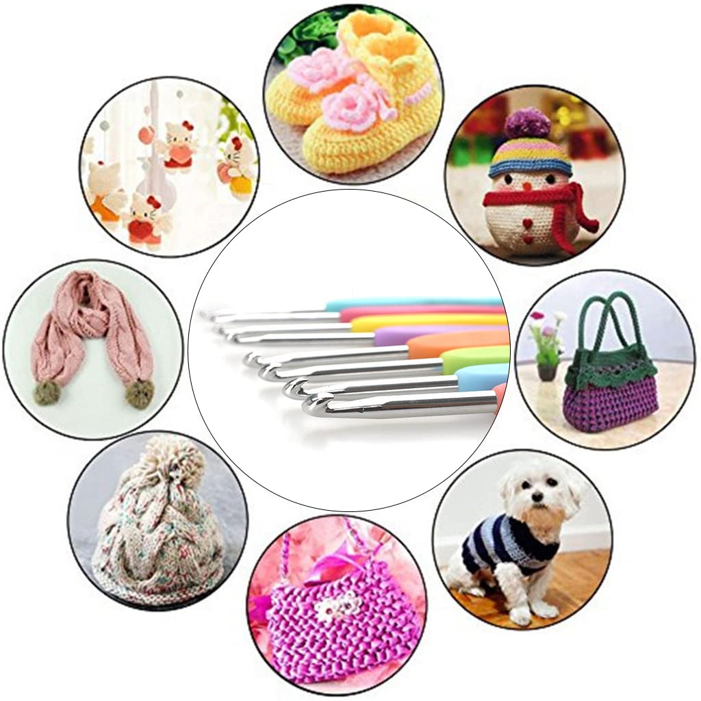 HASTHIP Crochet Hooks Set with Soft Grip Rubber Handles and 10 Stitch Markers | 8pcs Aluminium 2.5mm–6mm