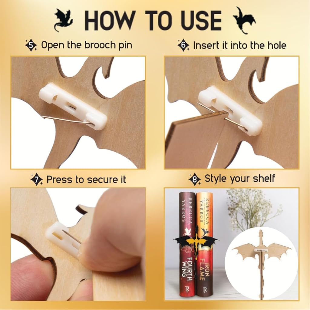 HASTHIP® Fourth Wing Merch Dragon Bookshelf Decor, Handmade Wooden Bookshelf Decorations, Fantasy Fan Book Nook Acotar Trinkets, Cool 4th Wing Bookish Accessories Gifts for Books Lovers