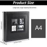 HASTHIP Photo Album Book for Memories with 500 Photo Capacity featuring 4 Clear Windows and PU Leather Cover