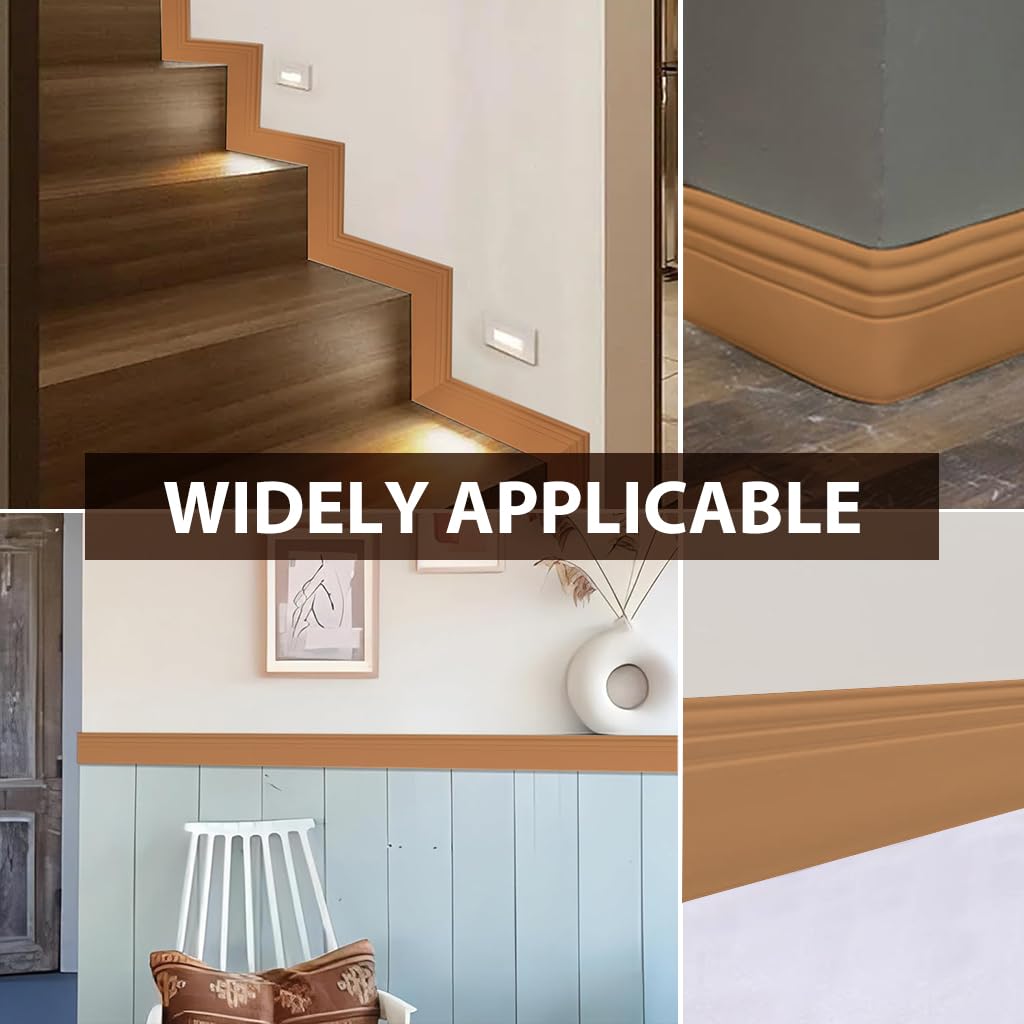 HASTHIP Flexible Baseboard Molding Trim for Home DIY Decor with Peel and Stick NBR | 78.74×3.9 in Vintage Brown