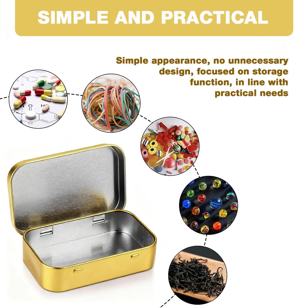 HASTHIP Small Tin Boxes for Crafts and Spices with Secure Lids 4Pcs 9.5x6x2.2cm | Gold Aluminium Storage Containers