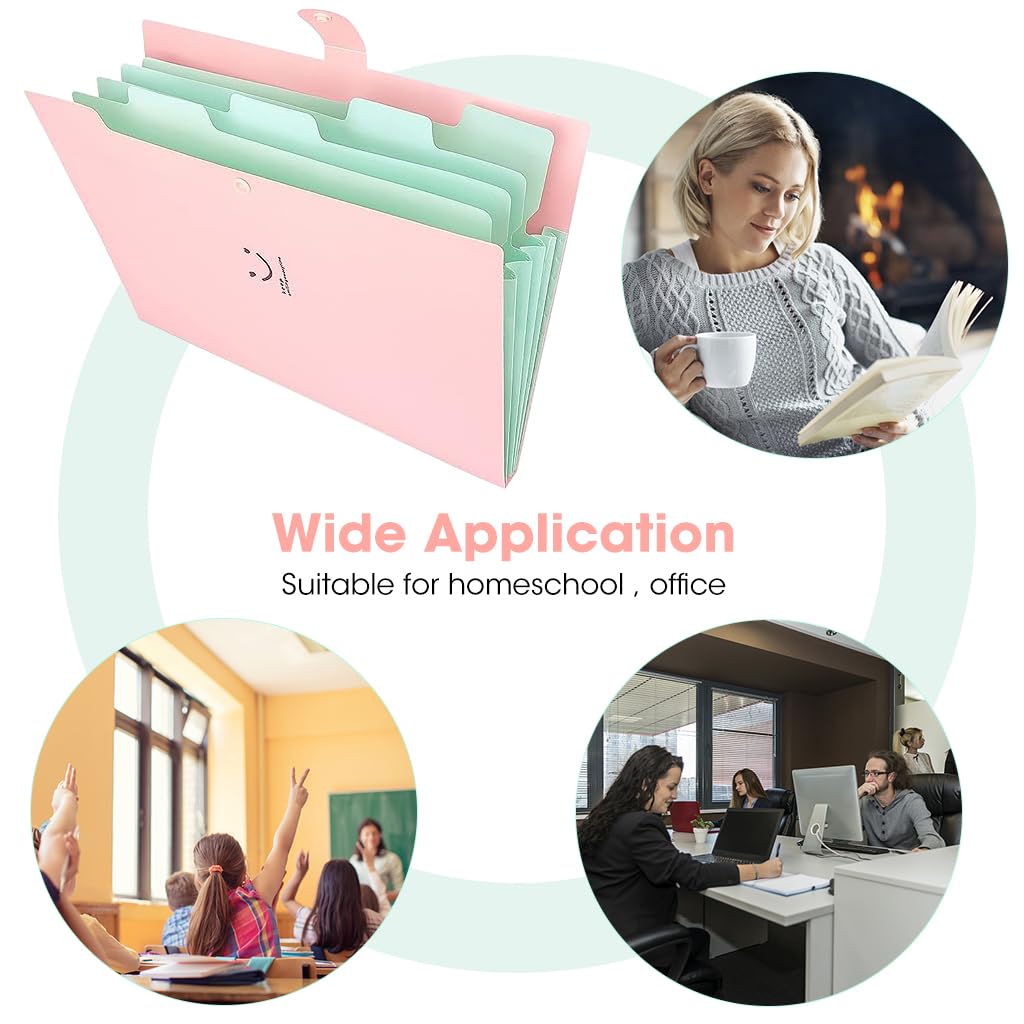 HASTHIP Accordion File Folder for Documents with 5 Compartments and Snap Closure | A4 Plastic Folders for School and Office