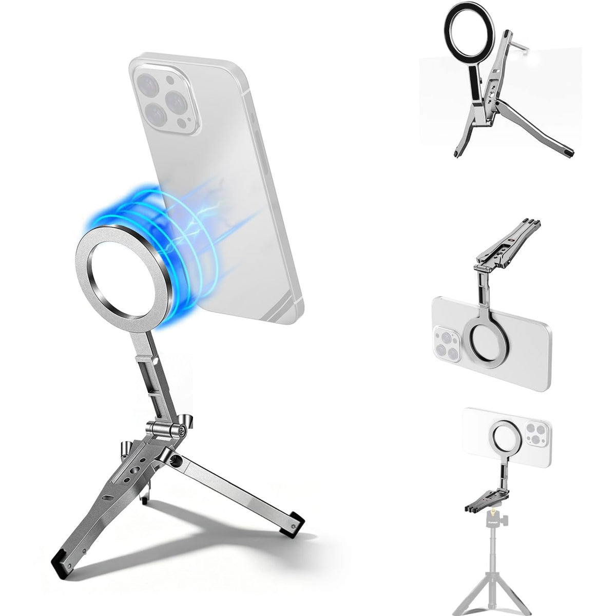 HASTHIP® Folding Phone Holder Strong Magnetic Tripod Phone Stand with Grip Claw, Robust Plastic Made, Multipurpose Phone Mount for Laptop, Screen, Desk, Travel, Home Office