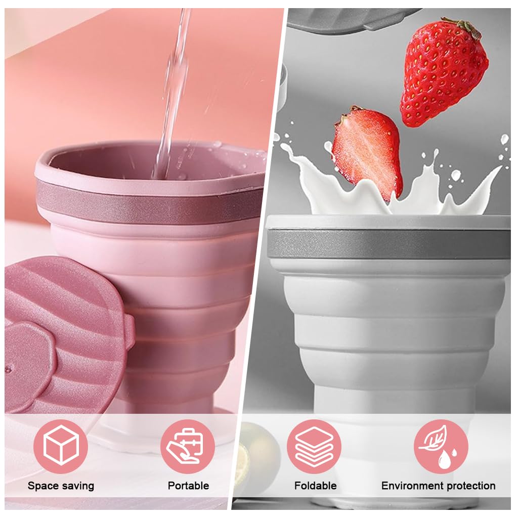 HASTHIP Collapsible Cup for Travel and Camping 220ml with Lids and Handles | Food Grade Silicone