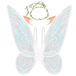 HASTHIP® Alas de Mariposa Blancas para Niñas 5+ Años,Conjunto de Disfraz Hada con Orejas Elfo y Guirnalda Flores,Alas Ángel para Fiesta Cumpleaños Halloween y Sesiones Fotos