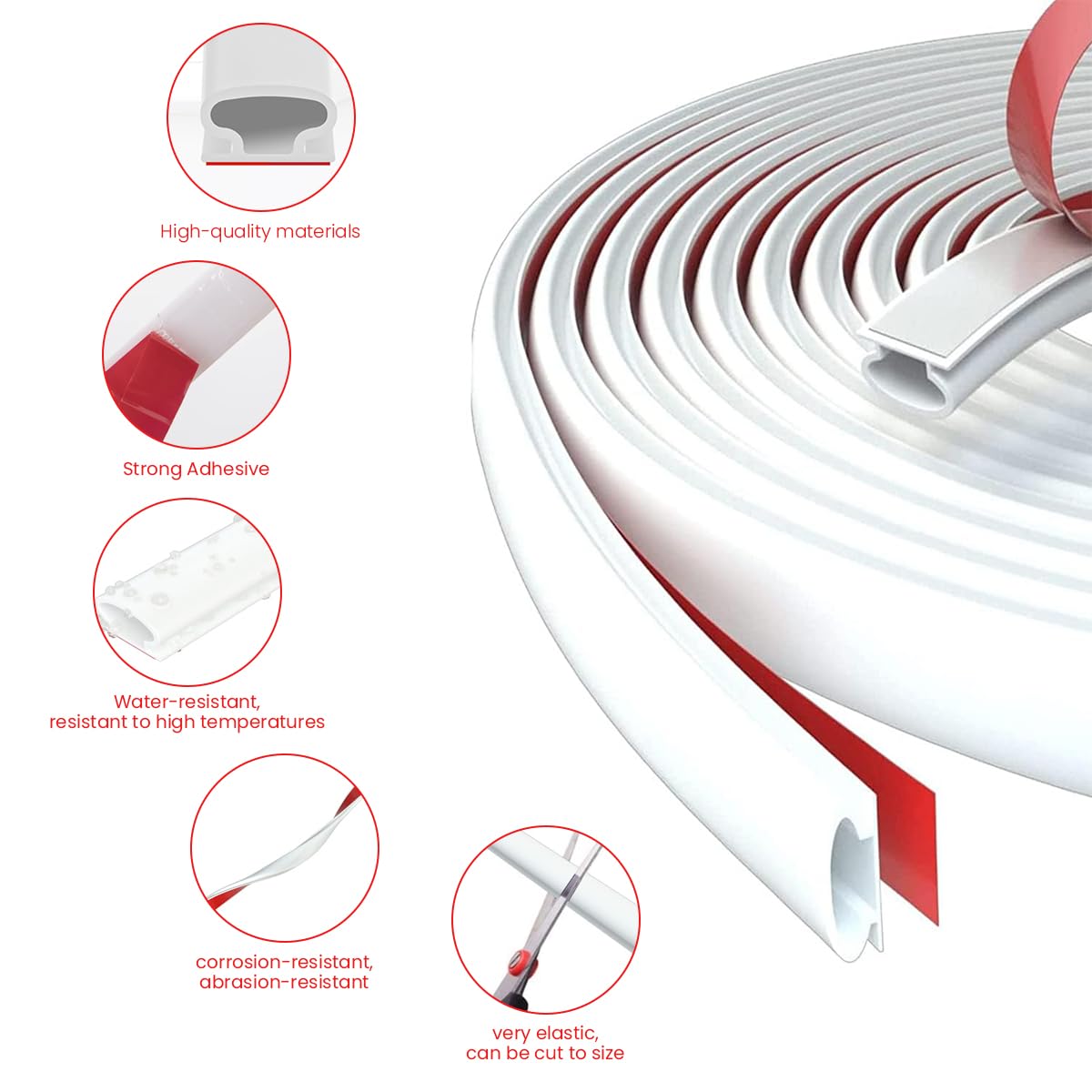HASTHIP Door Seal Strip for Doors and Windows with 19.69ft Cuttable Hollow Frame | White TPE Rubber Noise Reduction