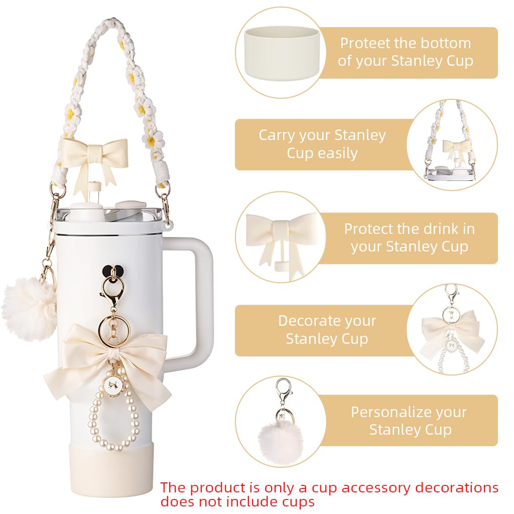 HASTHIP Stanley Cup Accessories Set for 40oz 30oz with Silicone Boot and Straw Cover | 24PCS Decorative Charm Kit