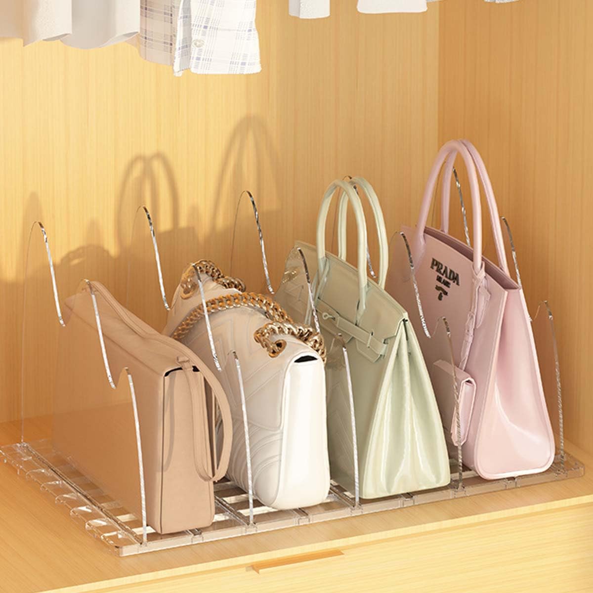 HASTHIP Purse Organizer for Closet with 4 Compartments featuring Clear Acrylic Divider | 3PCS Set