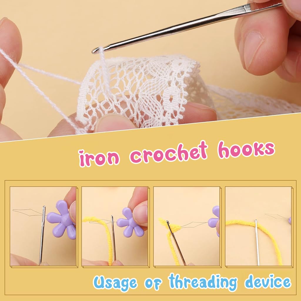 HASTHIP® 109Pcs Crochet Hooks Set, Crochet Hooks Set with Case, Coloured Ergonomic Crochet Hooks and Crochet Needle Accessories, Crochet Needles Kit for Beginners and Crochet Hook Lovers