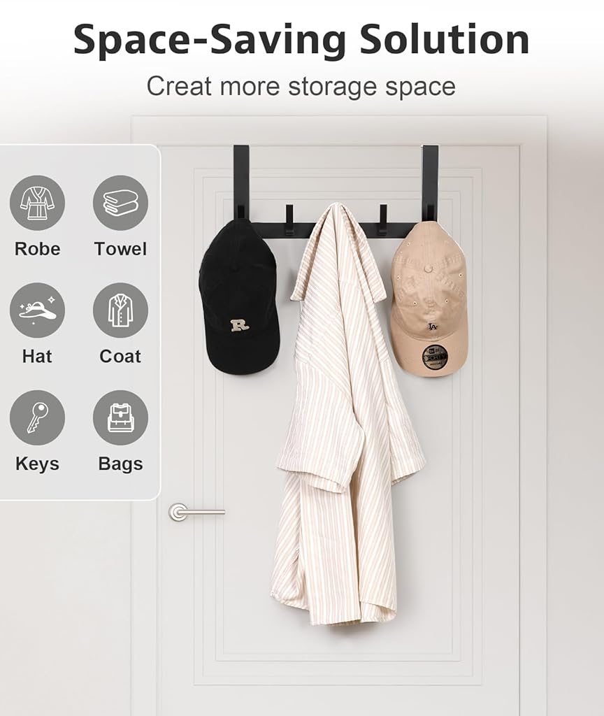 HASTHIP® Over The Door Hooks, Door Hanger Hook, Towel Rack for Bathroom, Door Towel Hanger for Hanging Clothes Hat (Black, 1 Pack)