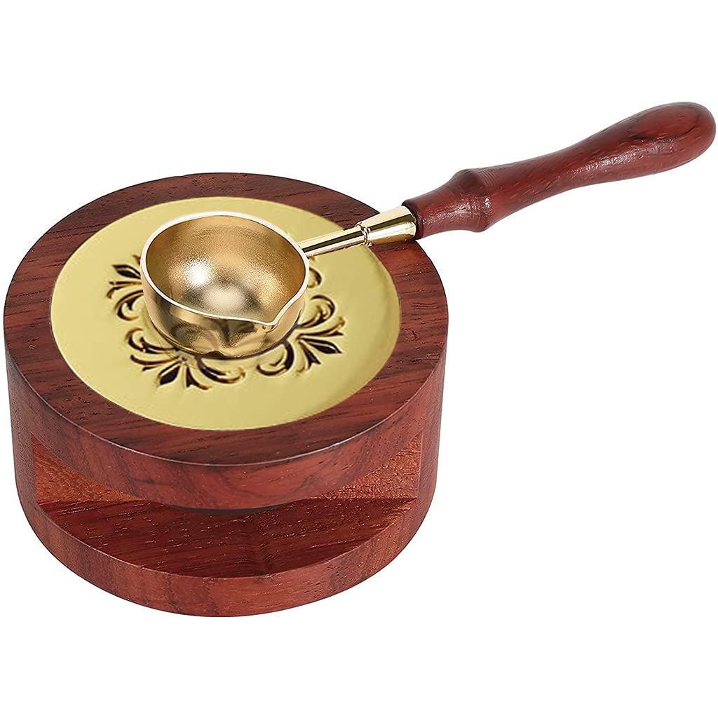 HASTHIP Wax Seal Stamp Kit for Envelopes and Invitations with Brass Spoon and 7.5 cm Furnace | Wood and Metal Wax Melting Set