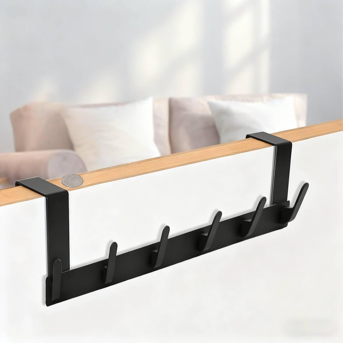 HASTHIP Over the Door Hooks for Clothes and Towels featuring 6 Hook Rack in Black Aluminum