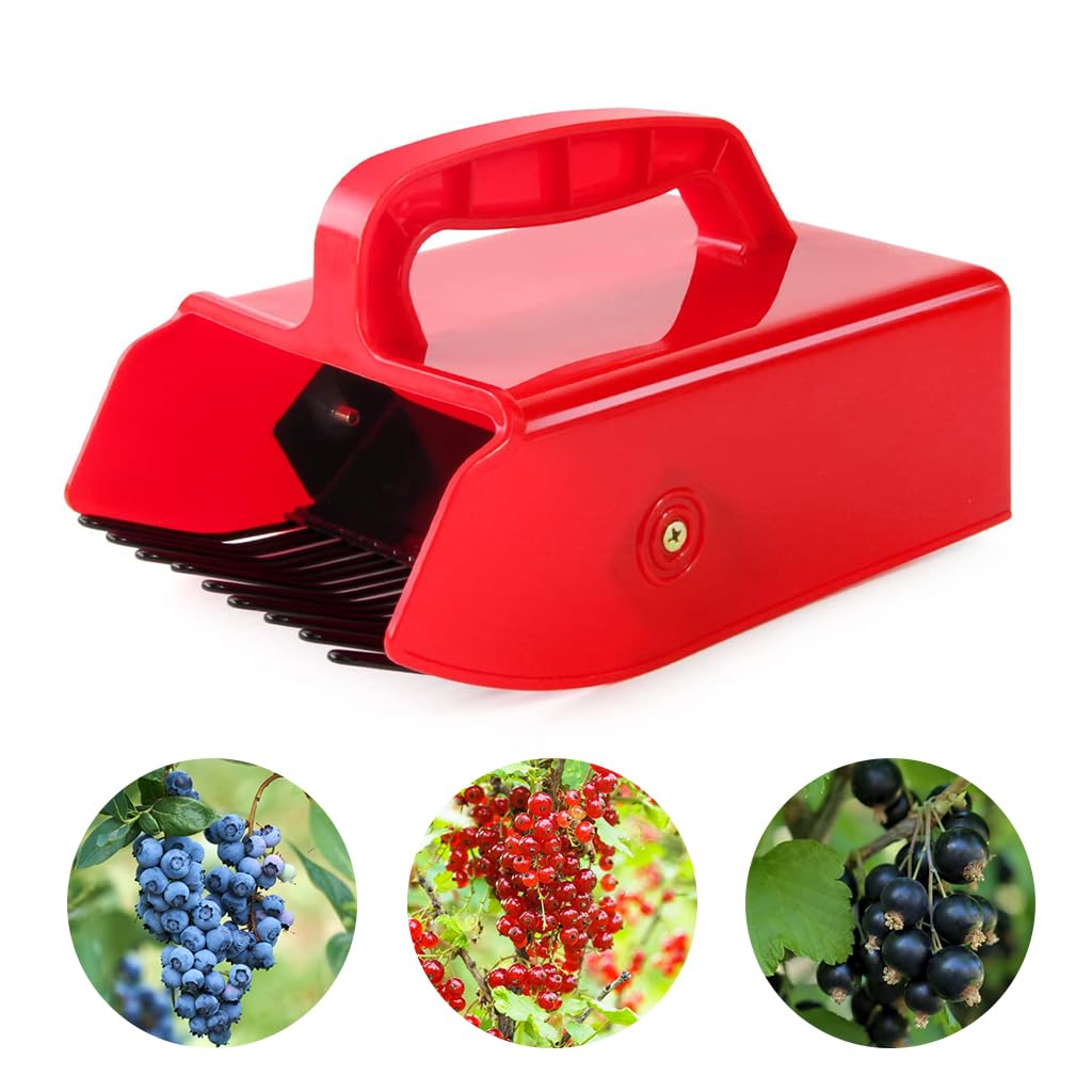 HASTHIP® Metallic Berry Picker Comb & Rake - Plastic Blueberry Picker Scoop With Ergonomic Handl - Fruit Picker Tool - Blueberry Rake Scoop for Orchard - Easier Berry Picking for Blackberries & Cherry