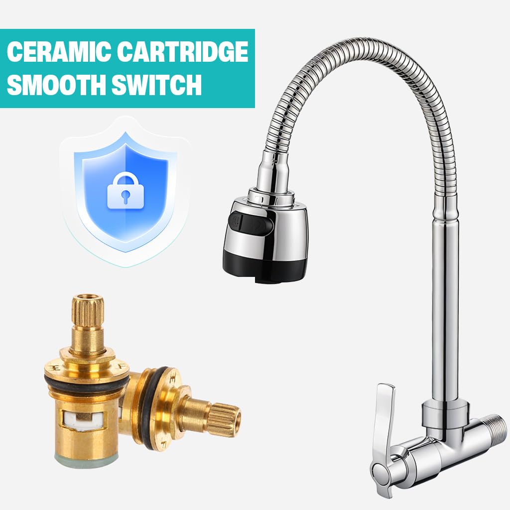 HASTHIP Wall Mounted Faucet for Kitchen and Bathroom featuring 360° Flexible Gooseneck | Zinc Alloy Construction with Switchable Water Modes
