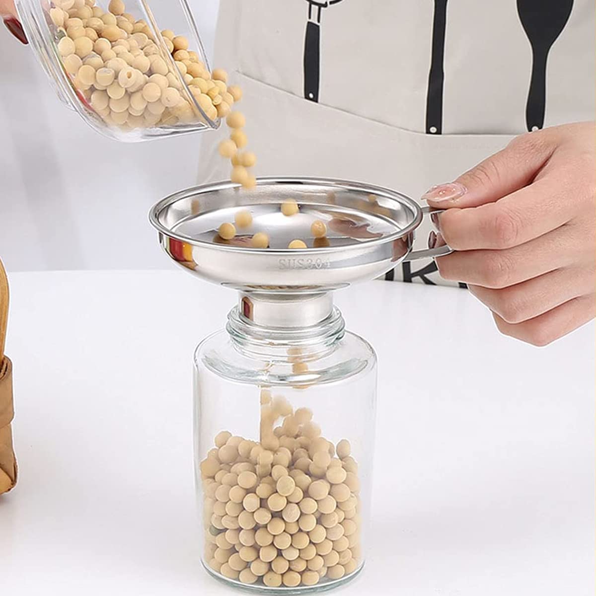 HASTHIP Canning Funnel for Kitchen Use with Ergonomic Handle and 4.3×1.4 in Design | 304 Stainless Steel 2 PCS Set
