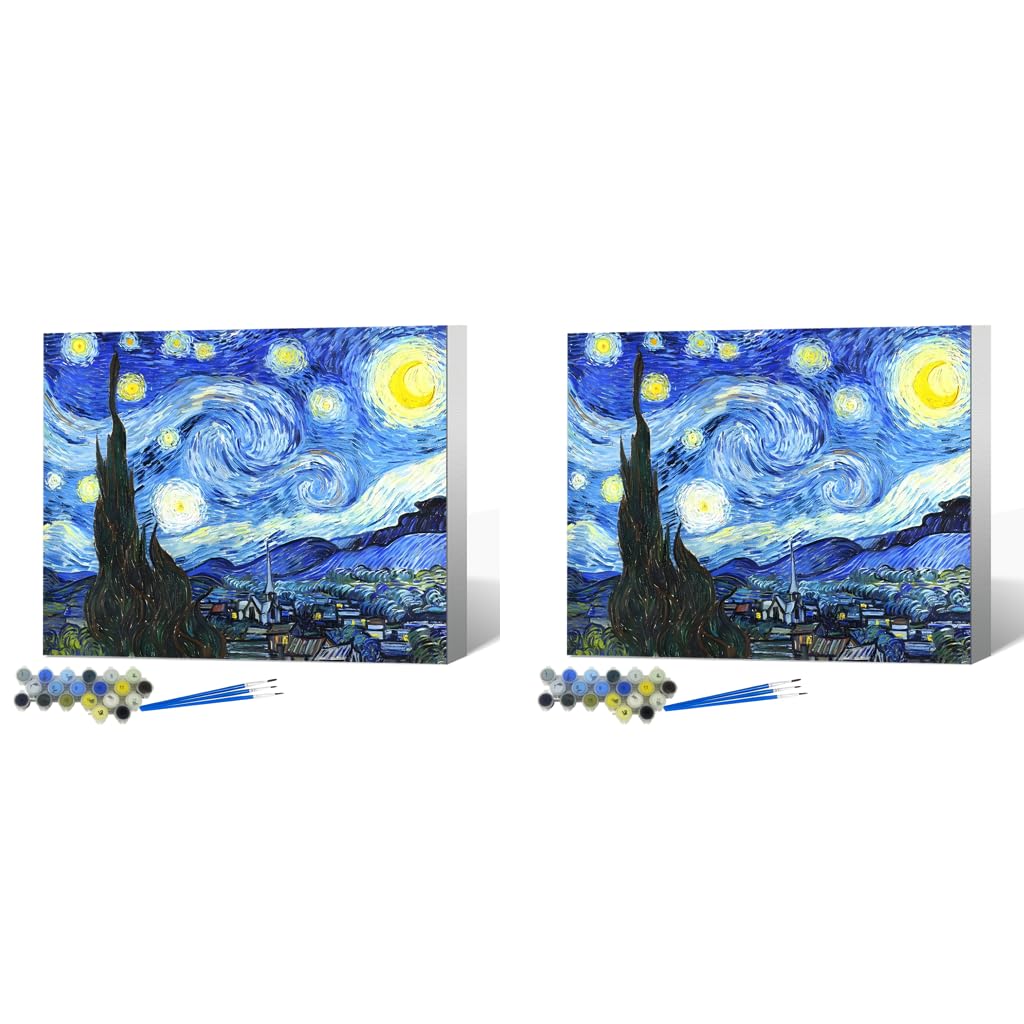 HASTHIP DIY Art Paint Kit by Number for Beginners with Pre Framed Canvas 15.7x19.6 in | Starry Night Oil Painting Set