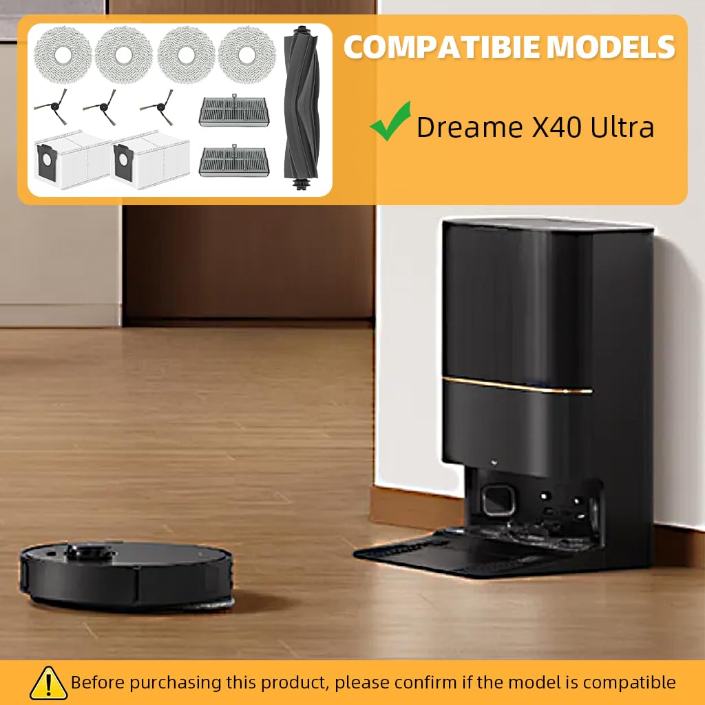 HASTHIP Replacement Parts for Dreame X40 Ultra Vacuum Cleaner with 12PCS Kit | Main Roller Brush Side Brushes Filters and Mop Cloths
