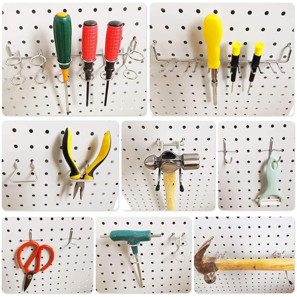 Pegboard Hooks Kit Pegboard Hooks Assortment with Pegboard Bins, Peg Locks, for Organizing Various Tools, 80 Durable Hooks & 4 Bins for 1/8" & 1/4" Pegboards, Versatile Storage Tools