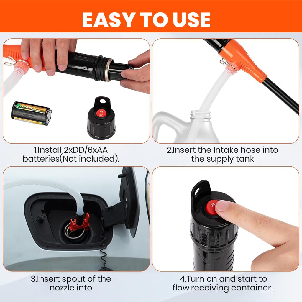 HASTHIP® Electric Oil Transfer Pump Long Nozzle Electric Siphon Pump for Gas, Fuel, Diesel, Battery Operated Portable Oil Transfer Pump