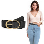 HASTHIP® Cinturón de Mujer para Vestidos y Jeans,Cinturón Negro de Piel Sintética con Hebilla Dorada,Elegante y Ajustable para Pantalones Faldas Trousers (Talla 70-90 cm)