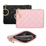 HASTHIP® Monedero Pequeño 2 Piezas de Cuero PU con Cremallera, Cartera Portátil para Monedas, Llavero, Diseño Vintage Rombo y Gran Capacidad para Mujeres y Hombres