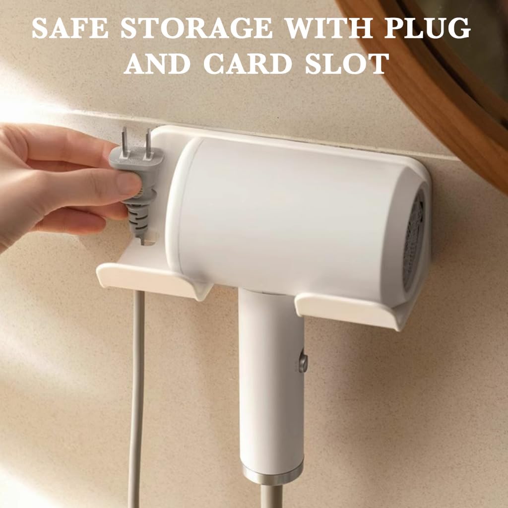 HASTHIP Hair Dryer Stand for Bathroom with Plug Storage Slot featuring Self Adhesive Mount | Set of 2 Wall Organizer Racks
