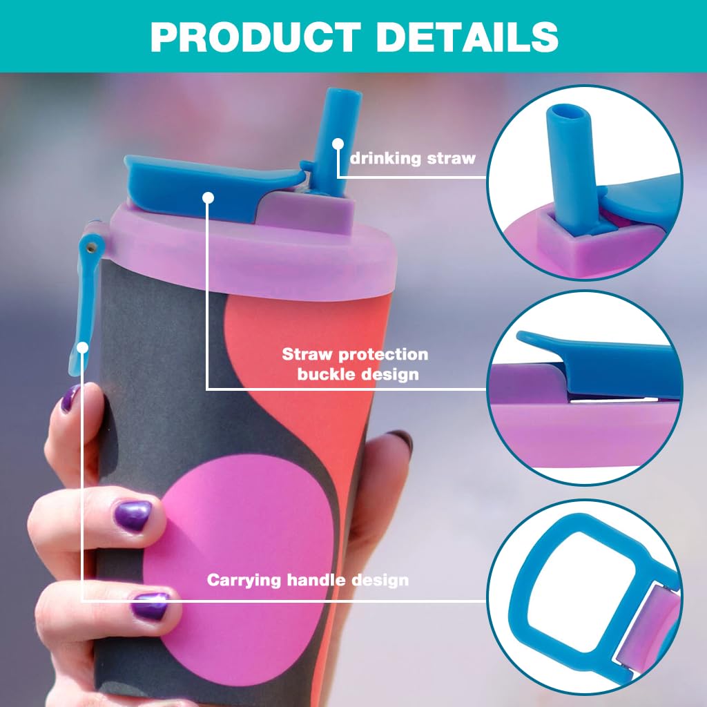 HASTHIP Reusable Soda Can Lids 4 Pack with Silicone Straws for 12oz and 16oz Cans | BPA-Free Airtight Spill-Proof Design