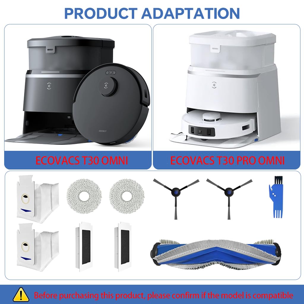 HASTHIP Replacement Parts for Ecovacs T30 Omni with 10 pcs full kit | main and side brushes