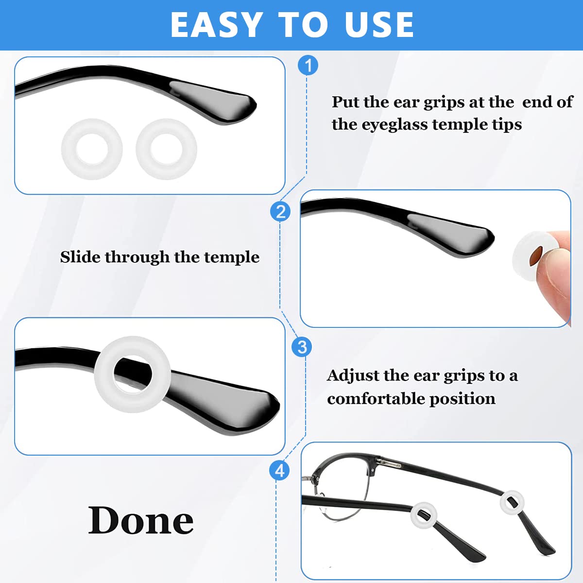 HASTHIP Glasses Ear Grip Silicone Retainers for Eyewear Stability 10 Pairs Black and Clear | Comfortable Anti Slip Holders for Adults and Kids